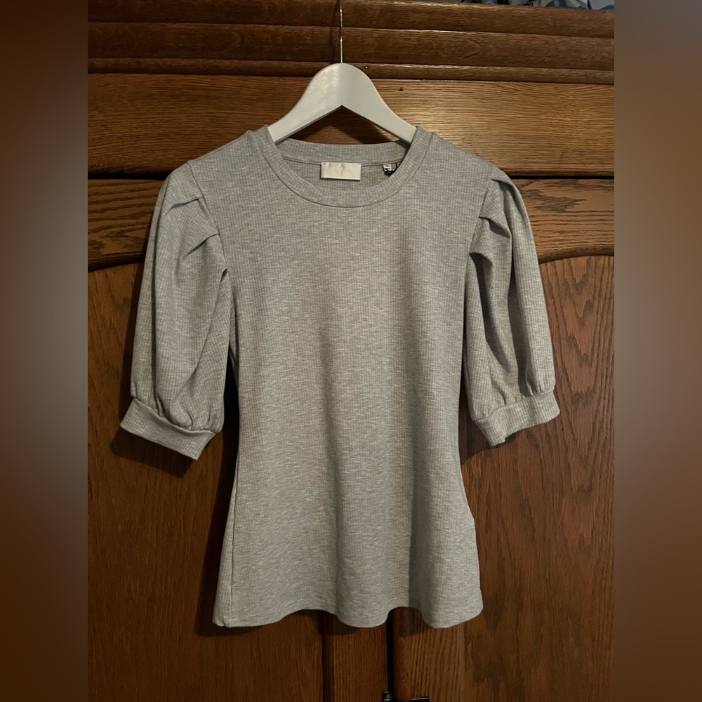 Puff Sleeve Gray Blouse Top